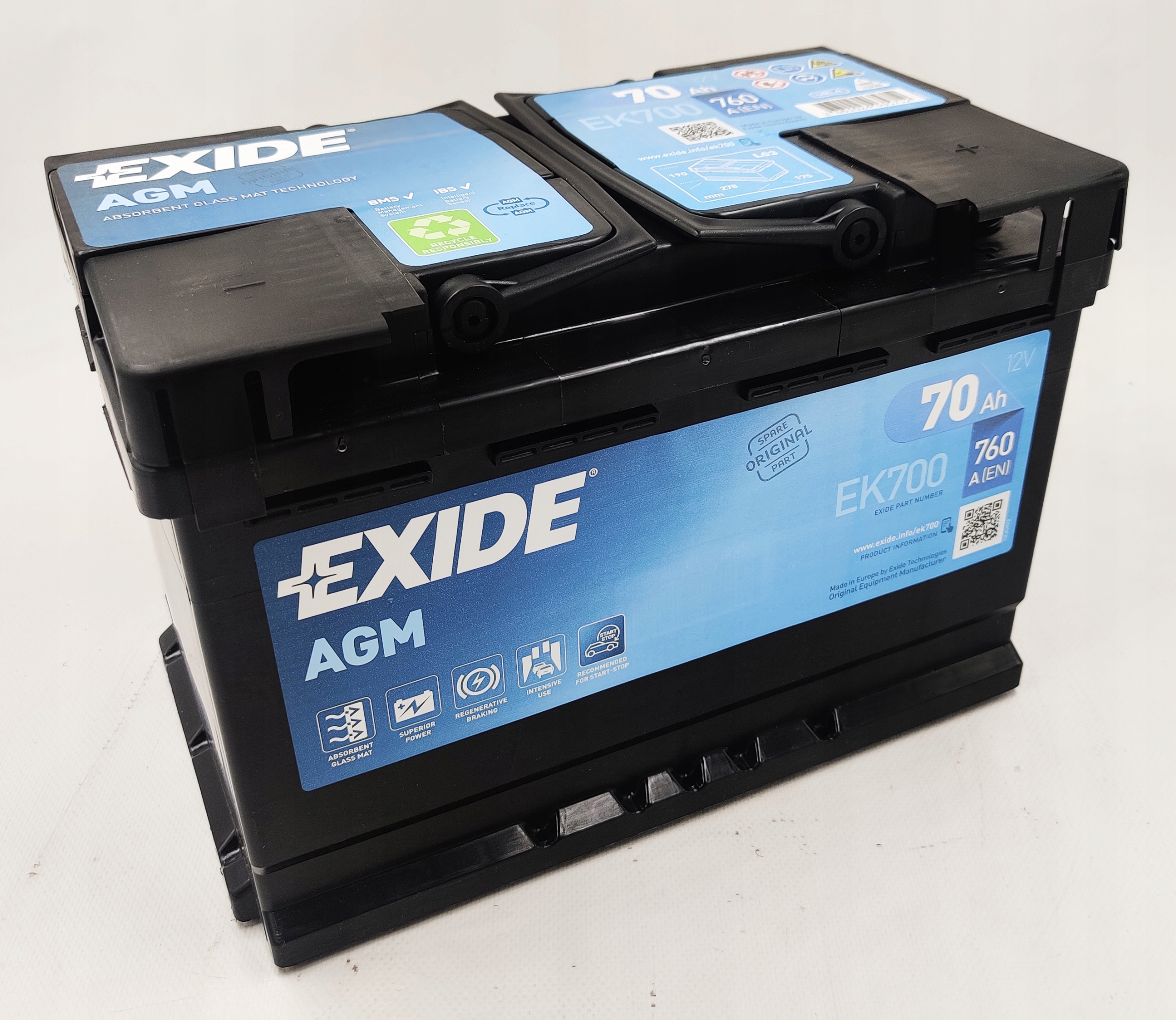 Akumulator EXIDE EK700 AGM 12V 70AH 760A P+